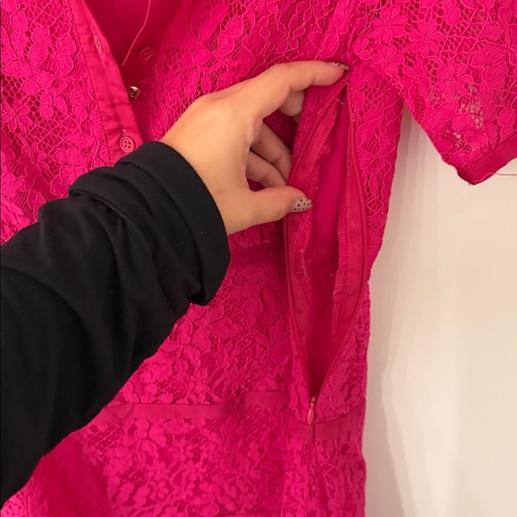 Nanette Lepore Fuchsia Lace Collared Button Down Dress‎ sz 4 - Picture 10 of 11